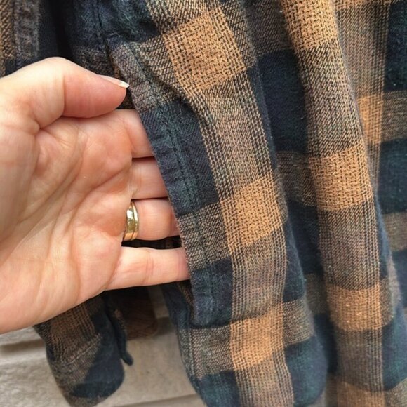 Roots Plaid Flannel Tunic Top Tan/Brown/Navy Sz S - Picture 7 of 9